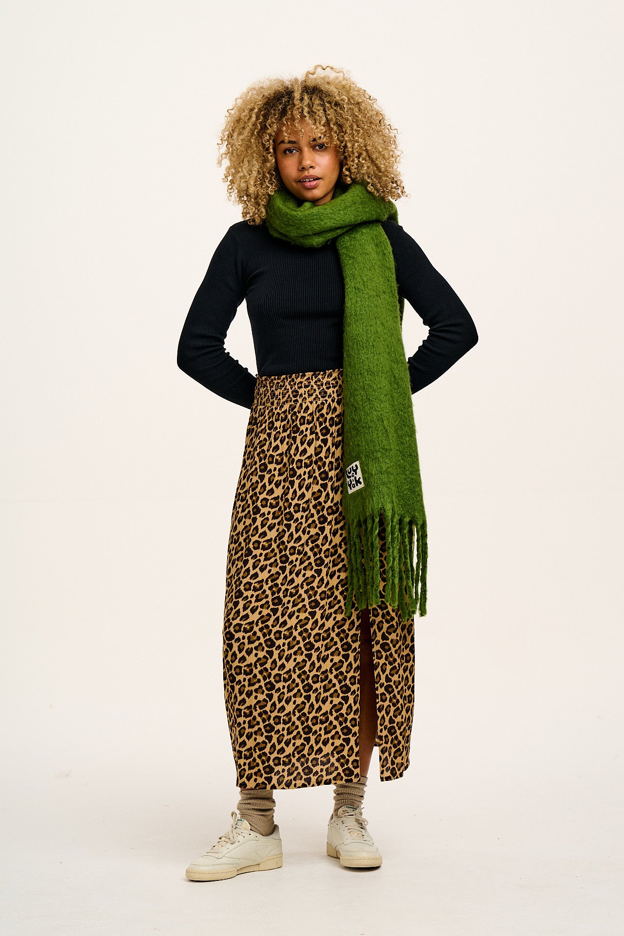 Poppy - Tencel Elasticated Waist Skirt in Leopard Print