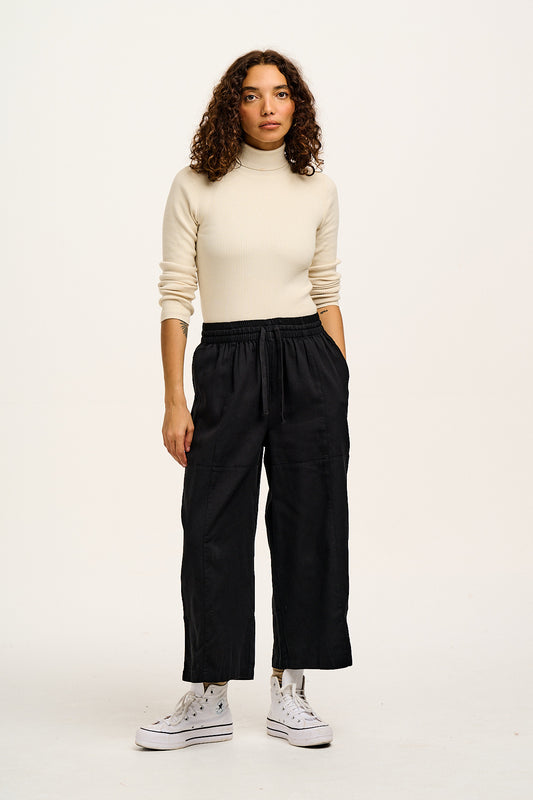 Chuck - Wide Leg Cotton Trousers in Black