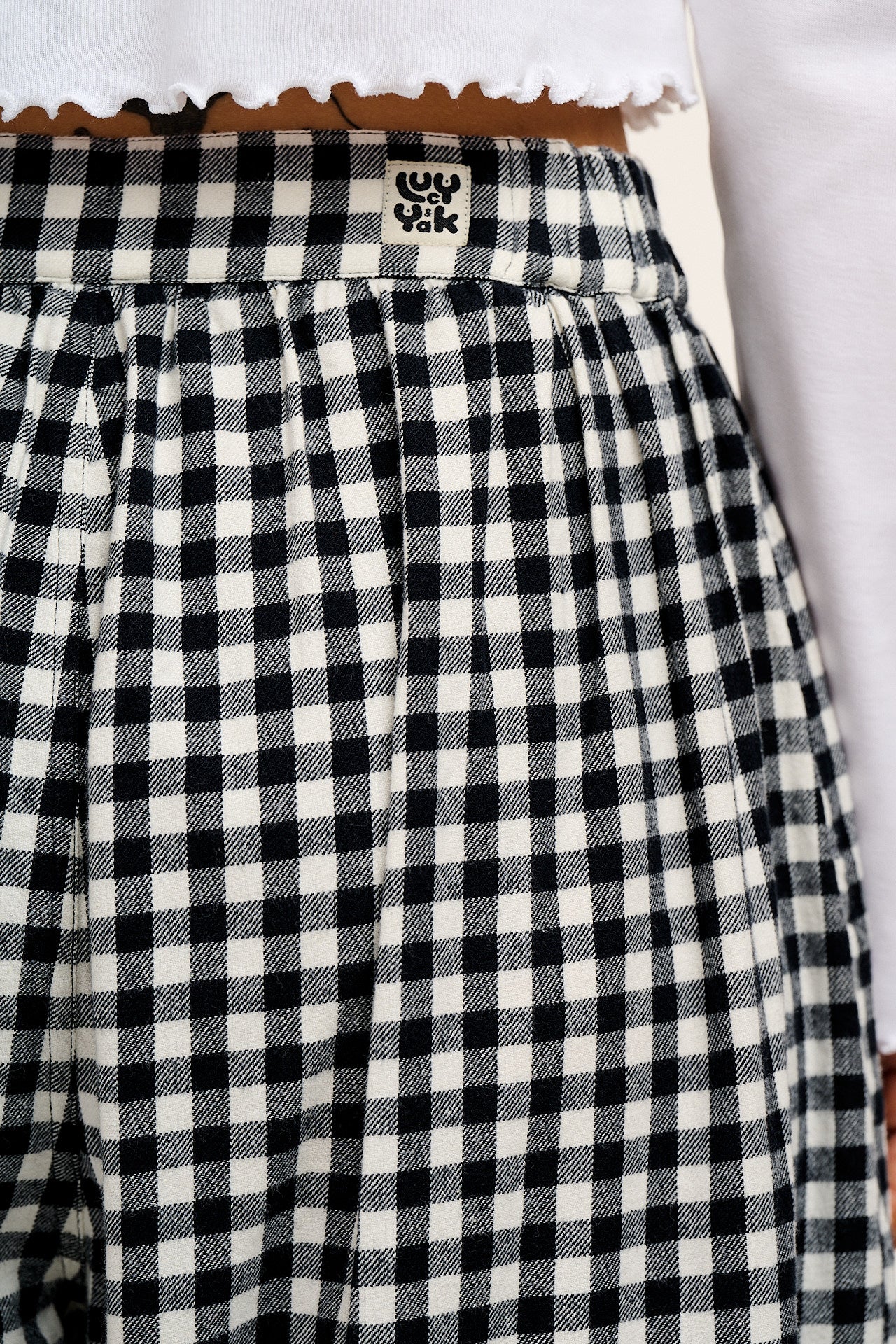 Beau - Balloon Brushed Cotton Trousers in Black & White Mono Gingham Print