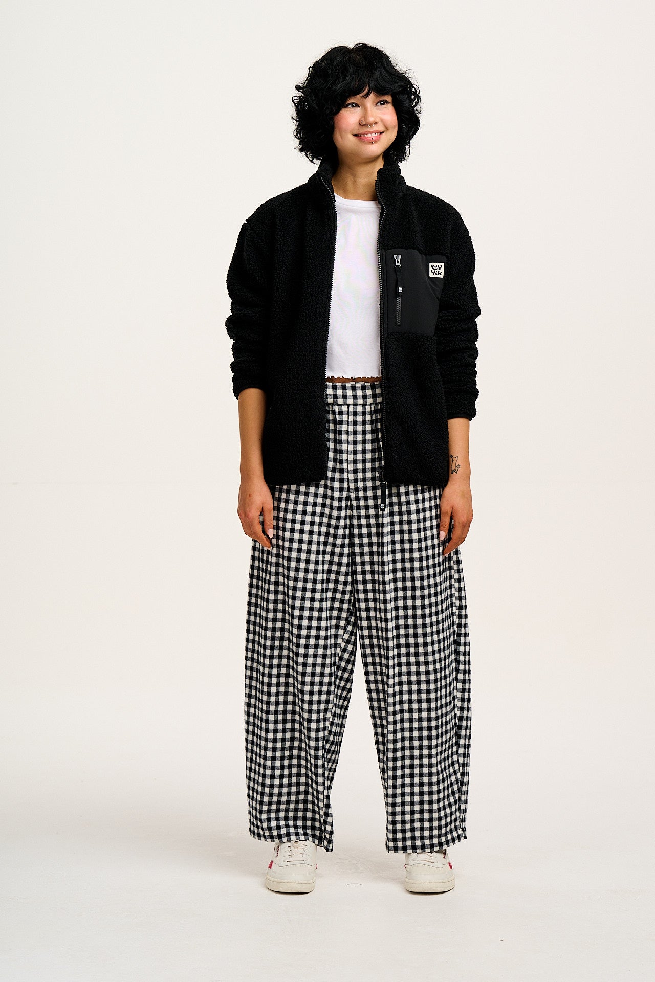 Beau - Balloon Brushed Cotton Trousers in Black & White Mono Gingham Print