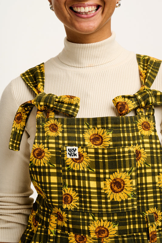 Easton - Twill Dungarees in Green Sunday Sunflowers Print