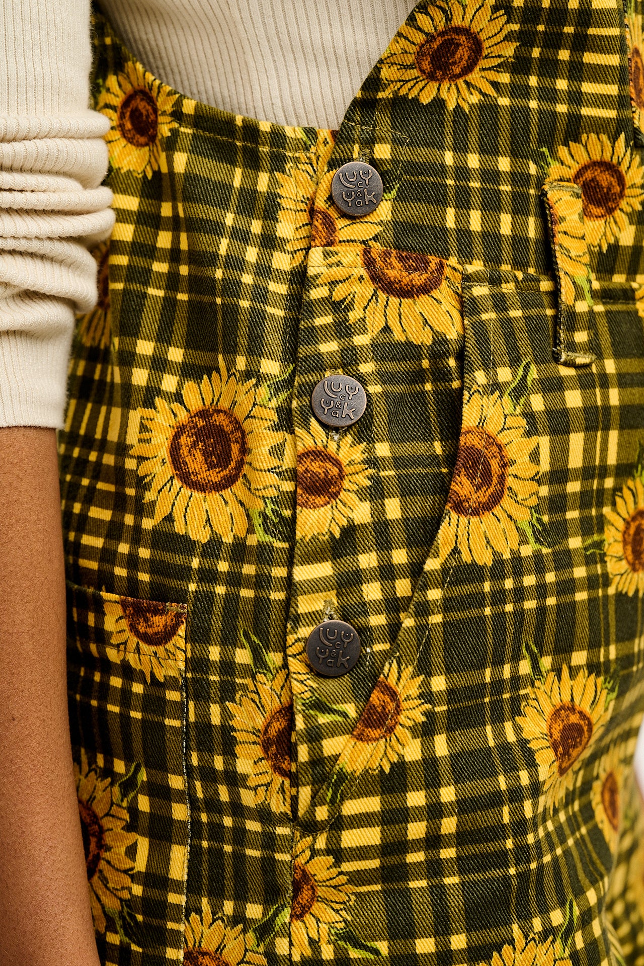 Easton - Twill Dungarees in Green Sunday Sunflowers Print