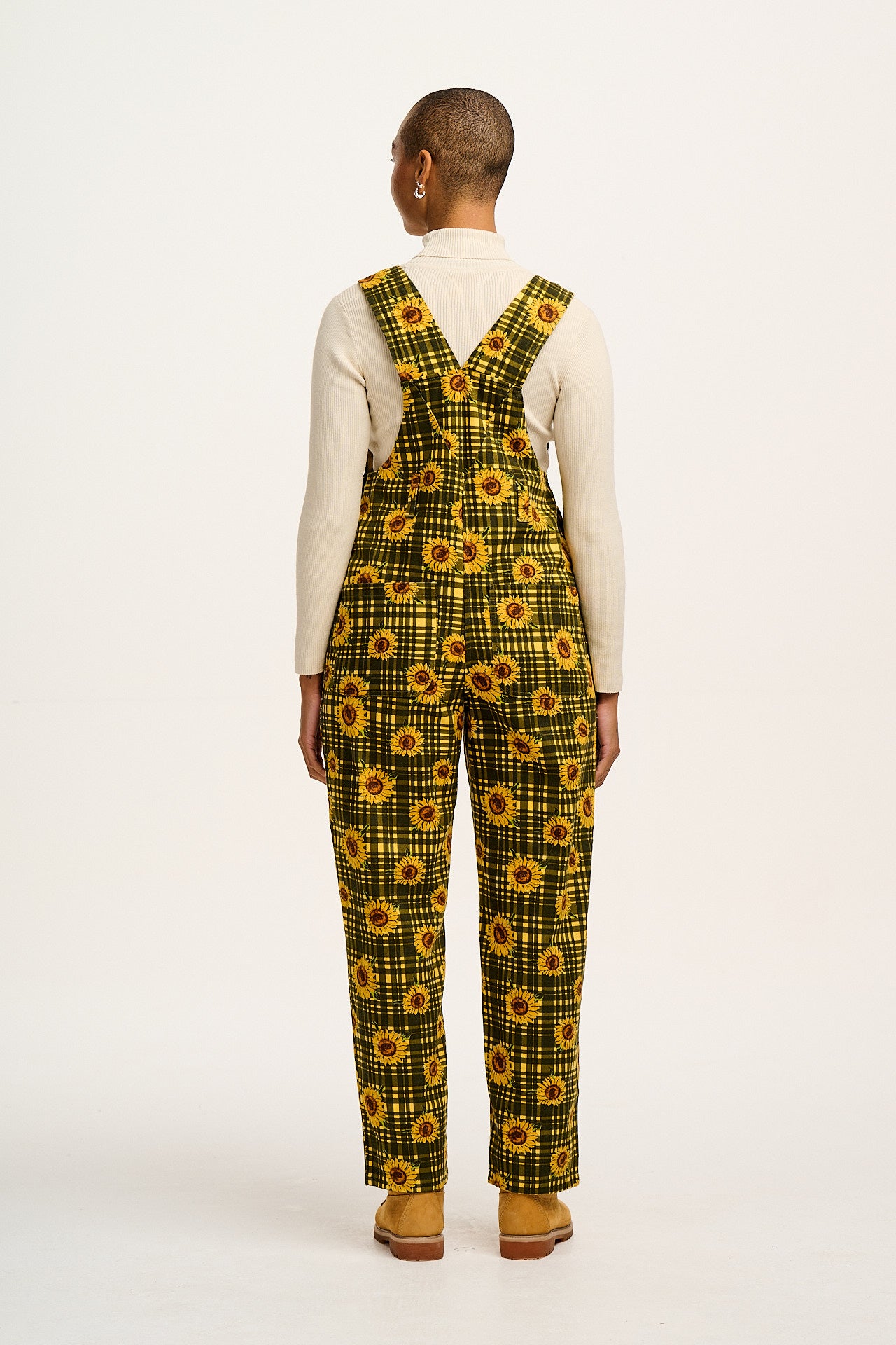 Easton - Twill Dungarees in Green Sunday Sunflowers Print