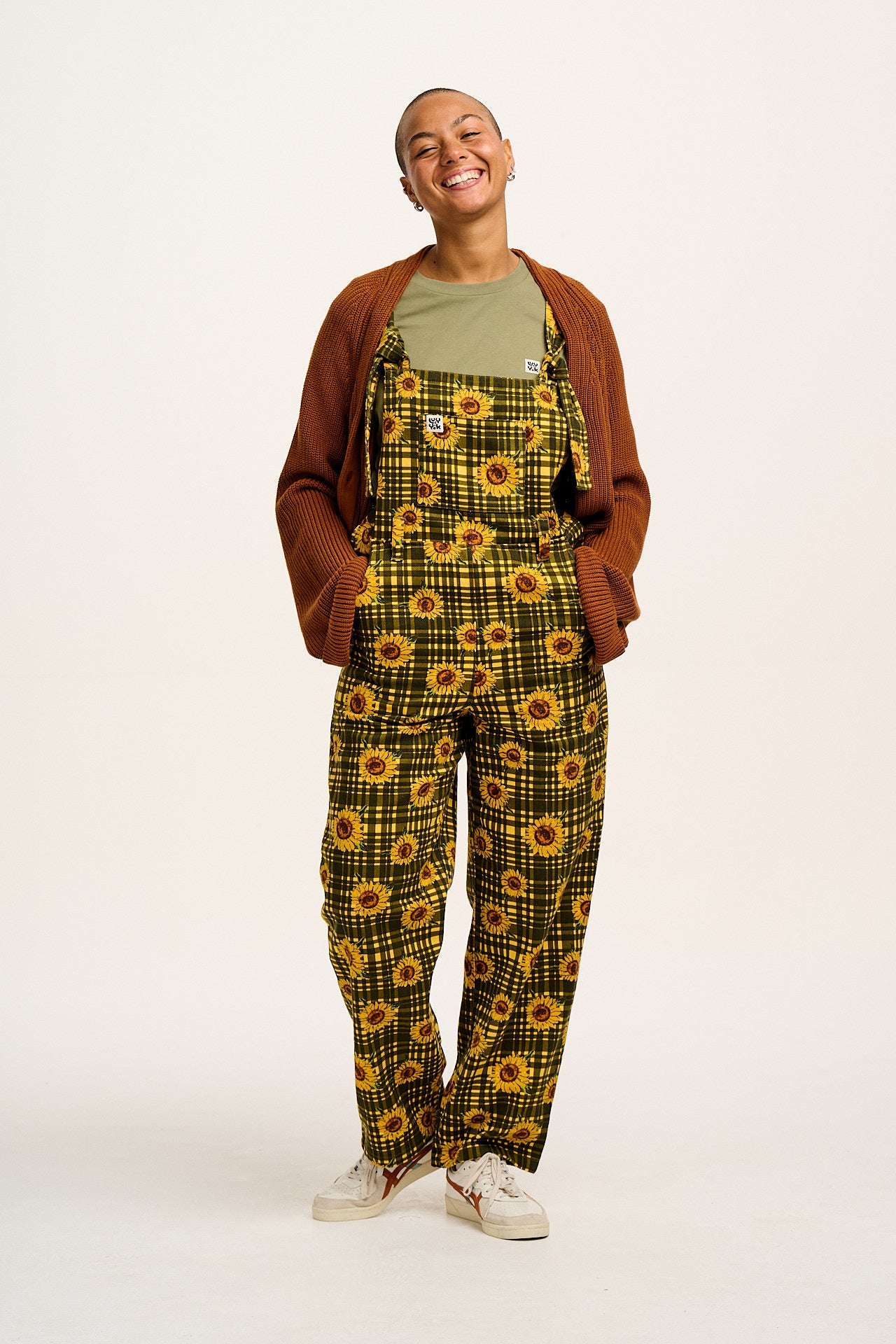 Easton - Twill Dungarees in Green Sunday Sunflowers Print