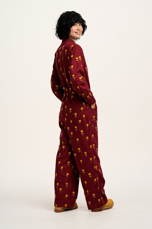 Corey - Cotton & Hemp Boilersuit in Red with Tahlia Tulip Embroidery