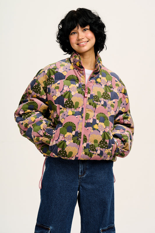 Paloma - Corduroy Puffer Jacket in Portobella Mushroom Print