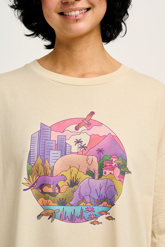 L.E. Benny - Oversized Cotton Tee in Artist Print by Rohan Dahotre