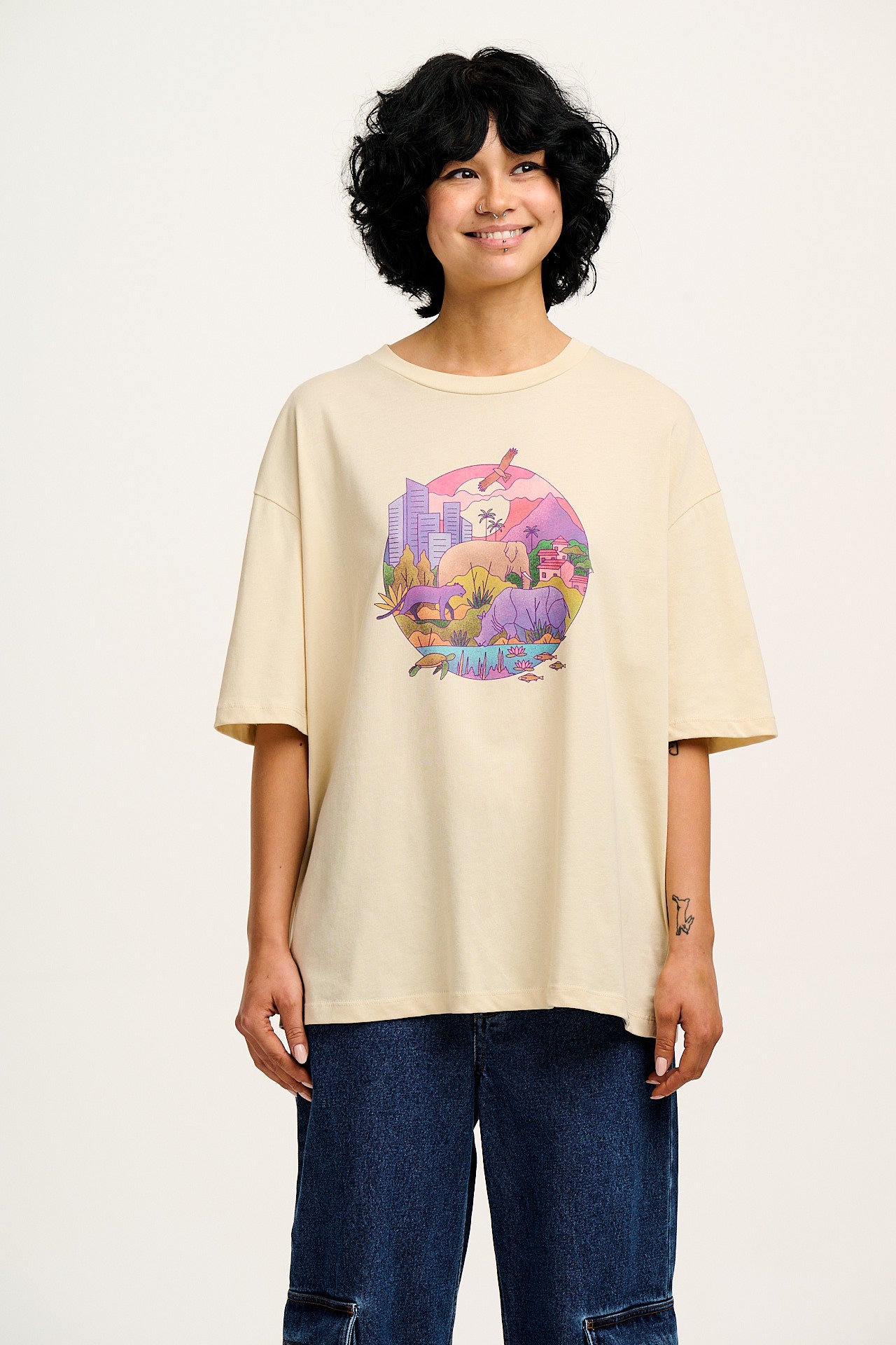 L.E. Benny - Oversized Cotton Tee in Artist Print by Rohan Dahotre