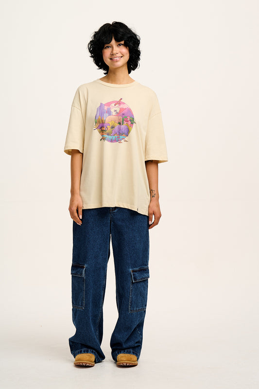 L.E. Benny - Oversized Cotton Tee in Artist Print by Rohan Dahotre