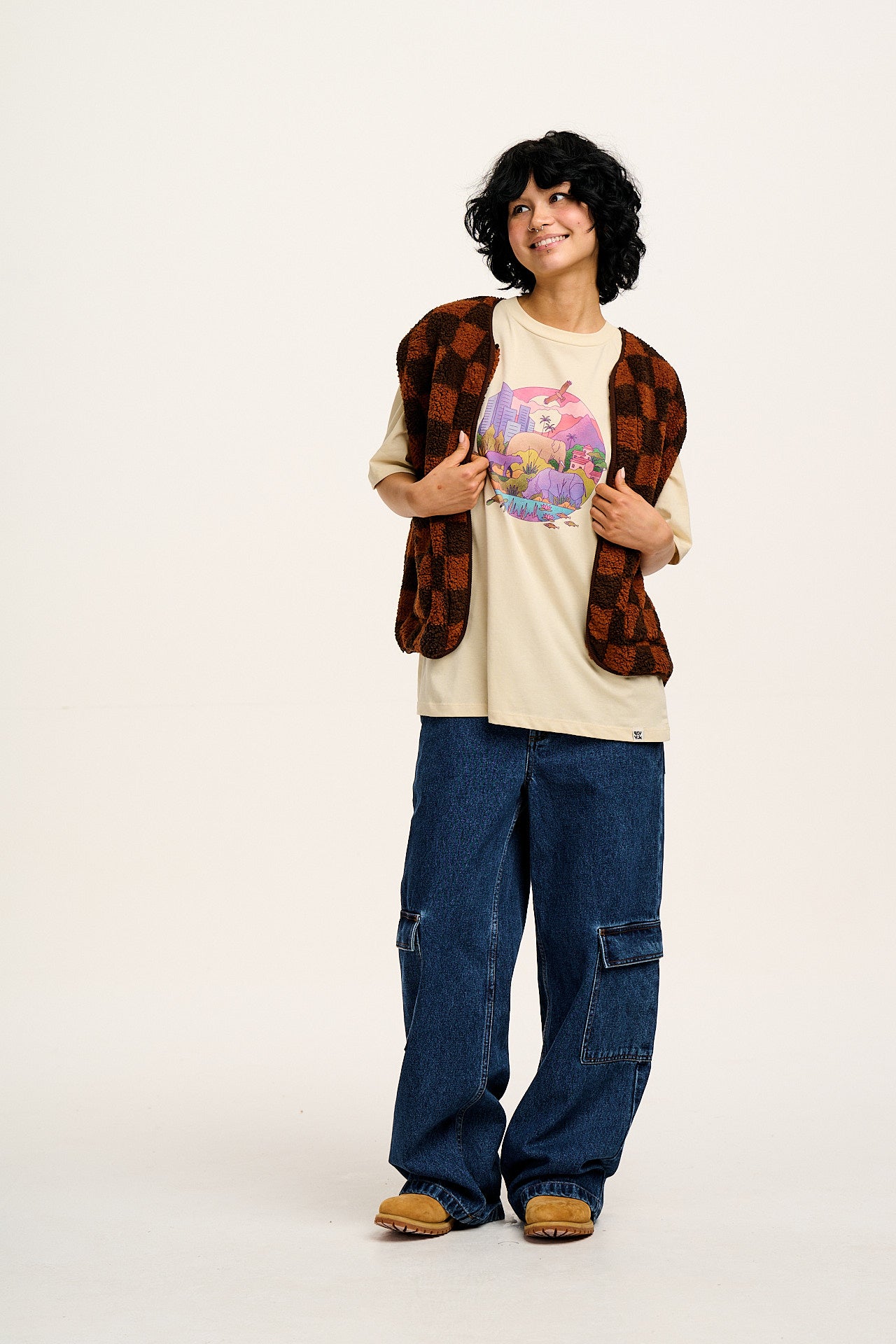 L.E. Benny - Oversized Cotton Tee in Artist Print by Rohan Dahotre