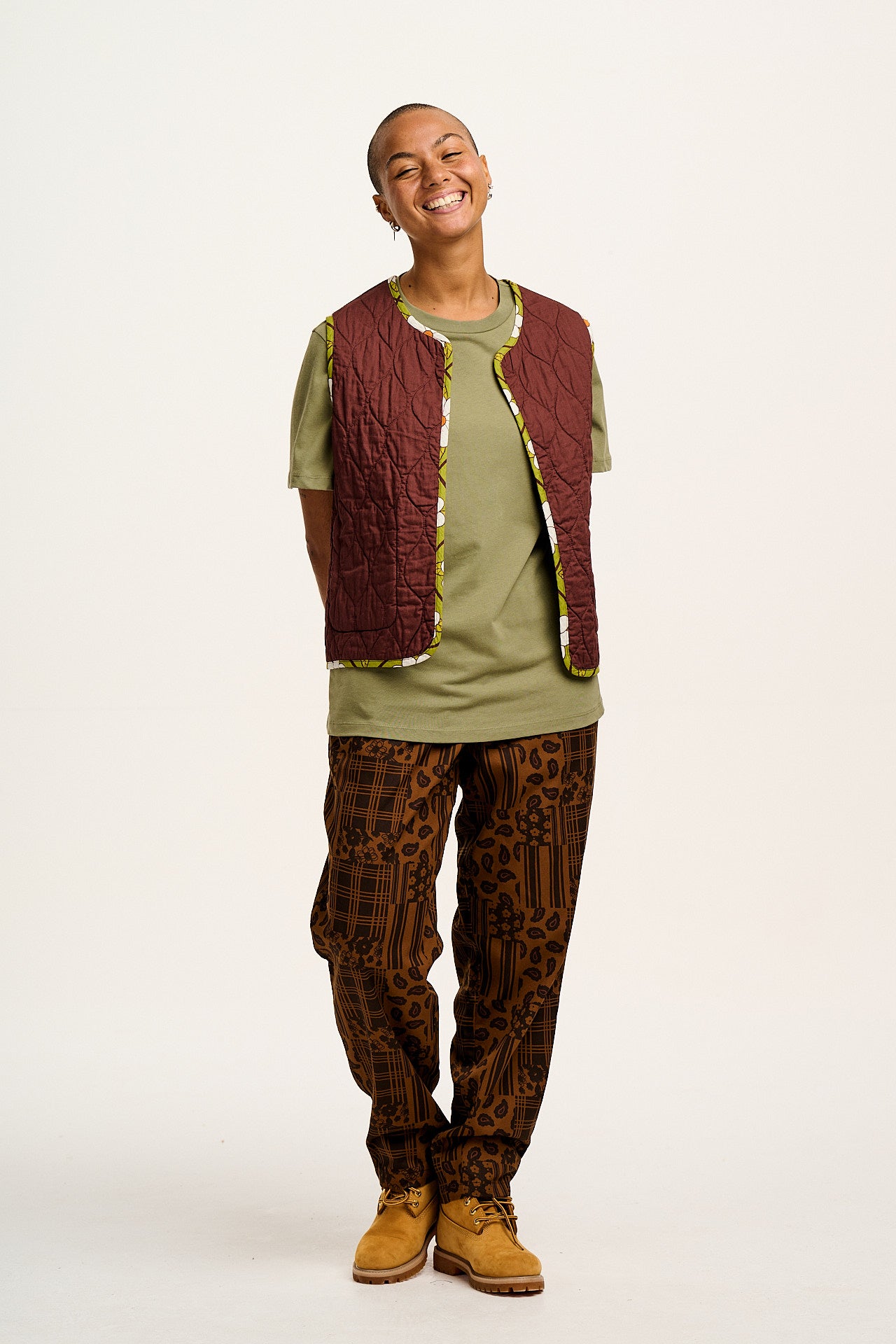 Alexa - Cotton Trousers in Brown Penny Patchwork Print