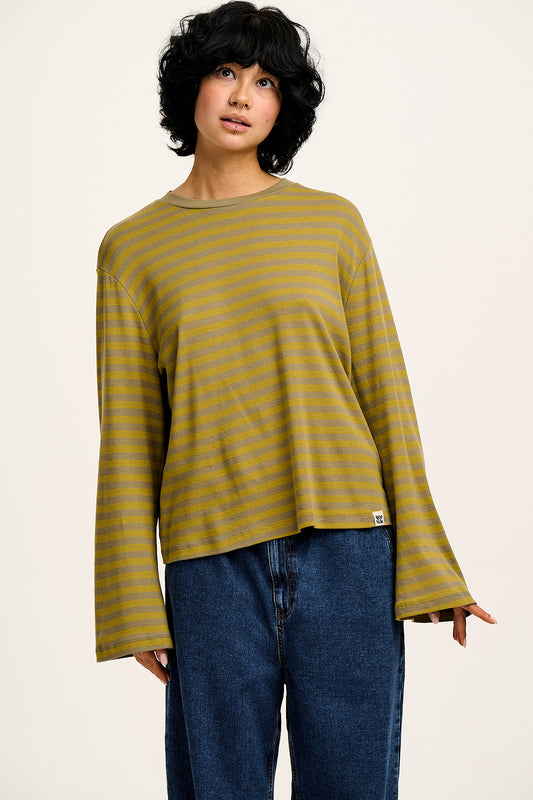 Hermione - Fluted Cotton Top in Green Stripe