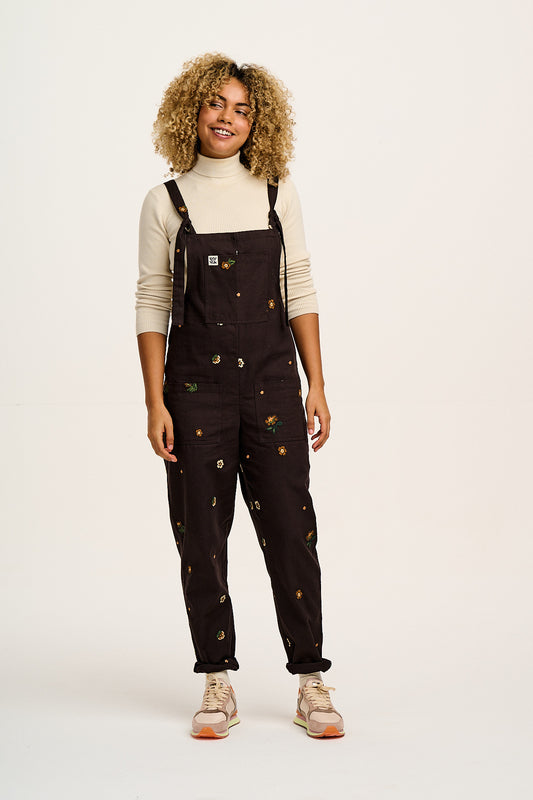 Original - Cotton Dungarees in Brown with Clara Embroidery