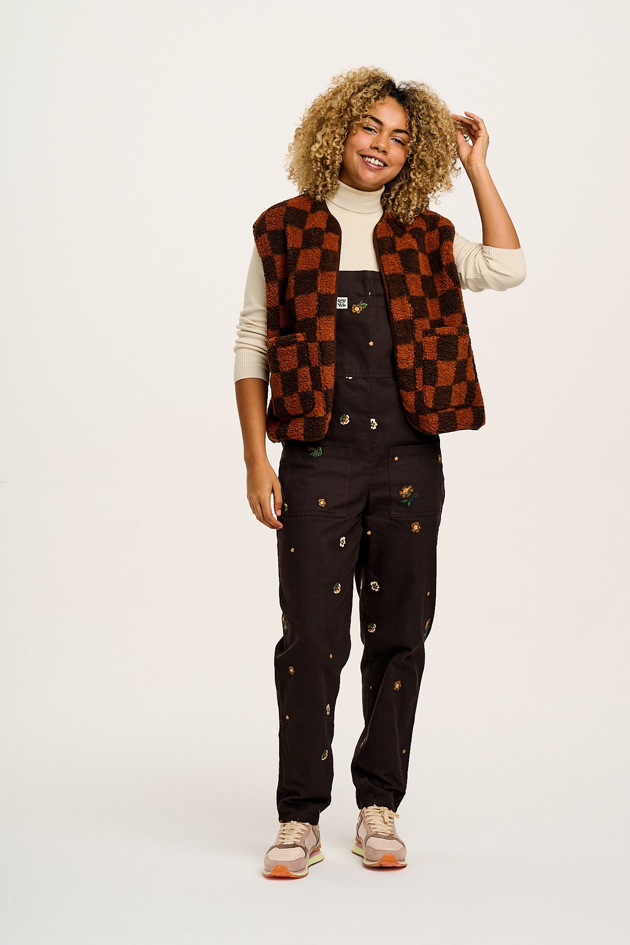 Original - Cotton Dungarees in Brown with Clara Embroidery