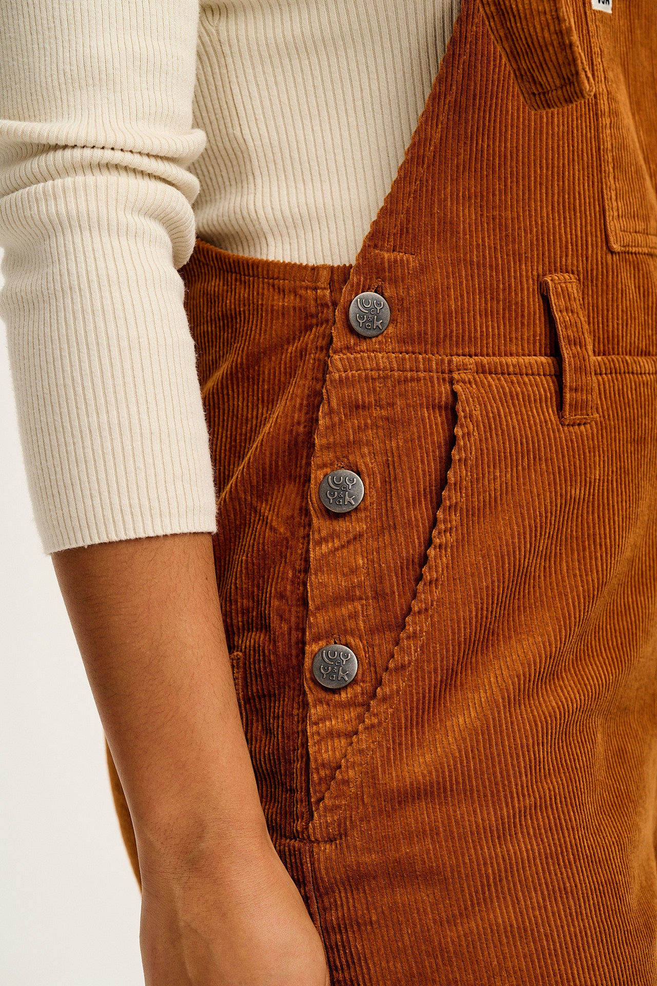 Easton - Corduroy Dungarees in Caramel Brown