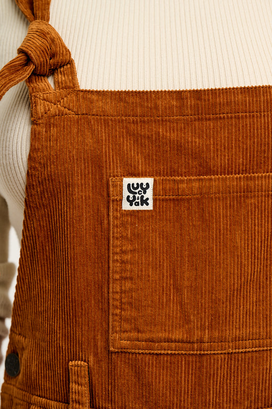 Easton - Corduroy Dungarees in Caramel Brown