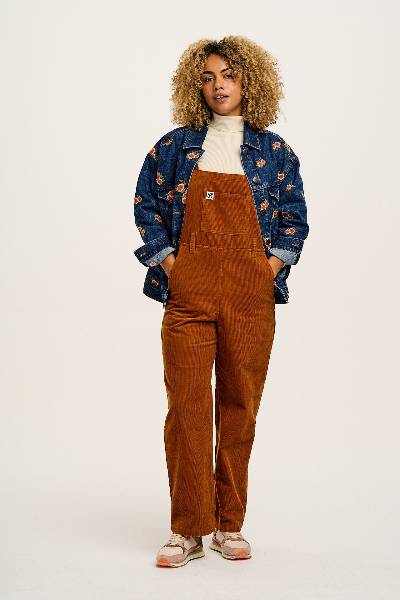 Easton - Corduroy Dungarees in Caramel Brown