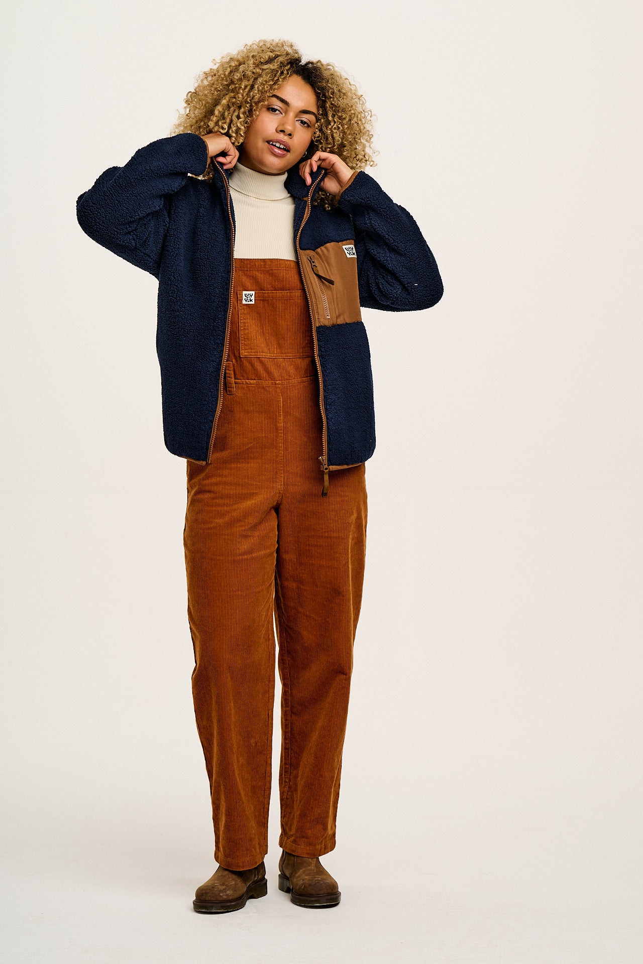 Easton - Corduroy Dungarees in Caramel Brown