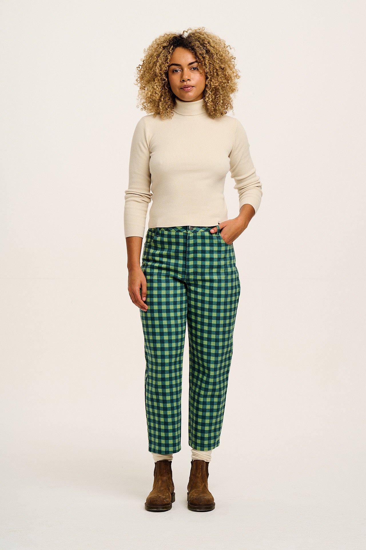 Drew - Straight Leg Twill Trousers in Gabriella Gingham Print