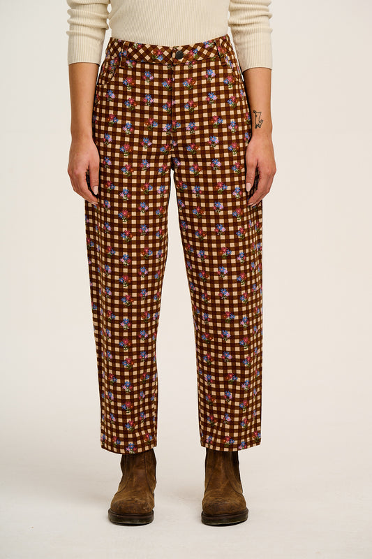 Drew - Straight Leg Twill Trousers in Meryl Check Print