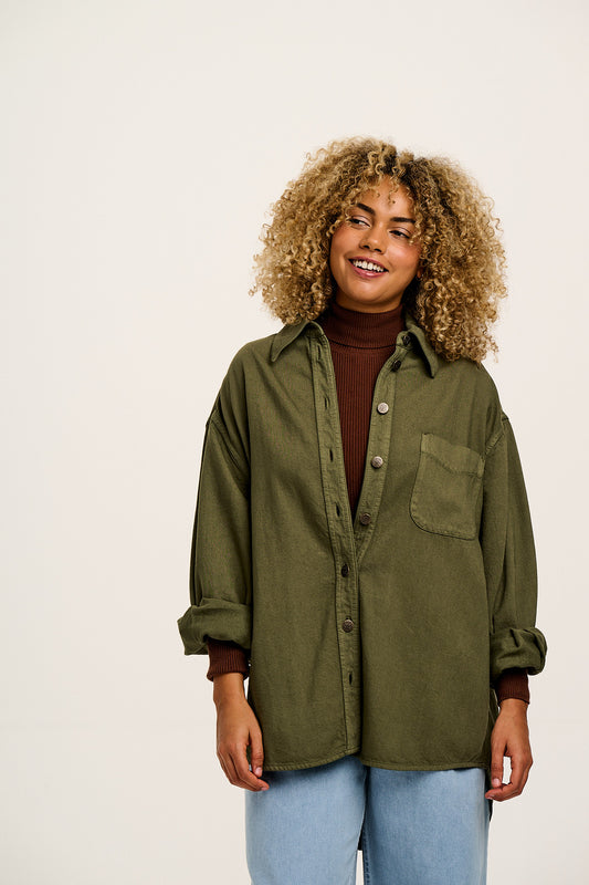 Sydney - Oversized Cotton Shirt in Khaki