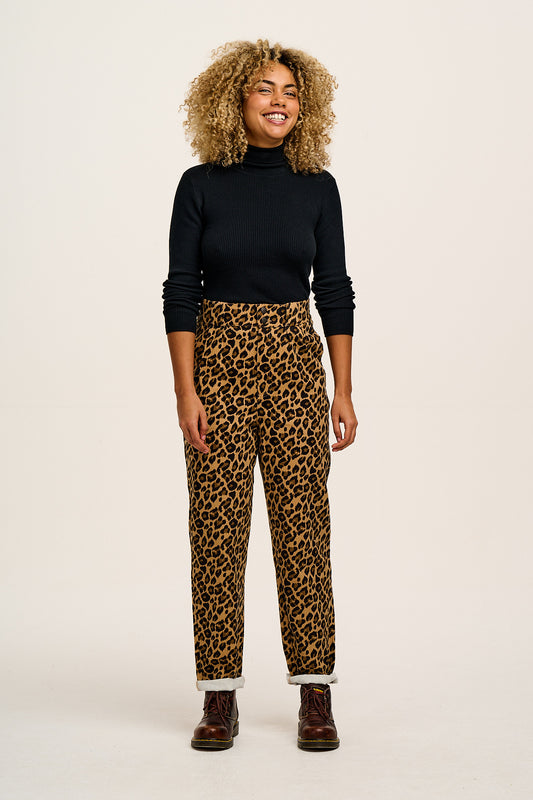 Addison - Tapered Twill Trousers in Leopard Print