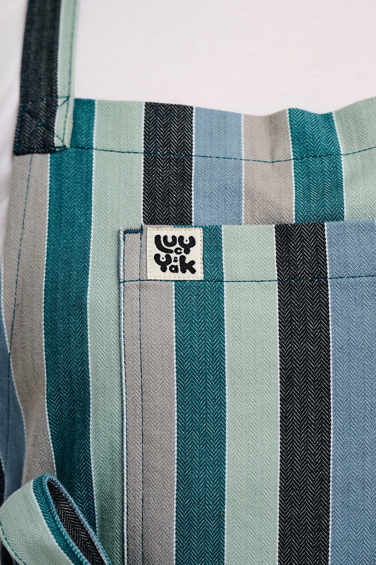 Ada - Cotton Apron in Herringbone Blue Stripe Print