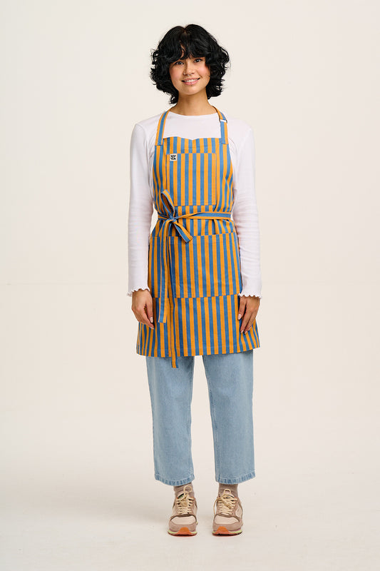 Ada - Cotton Apron in Orange & Blue Stripe