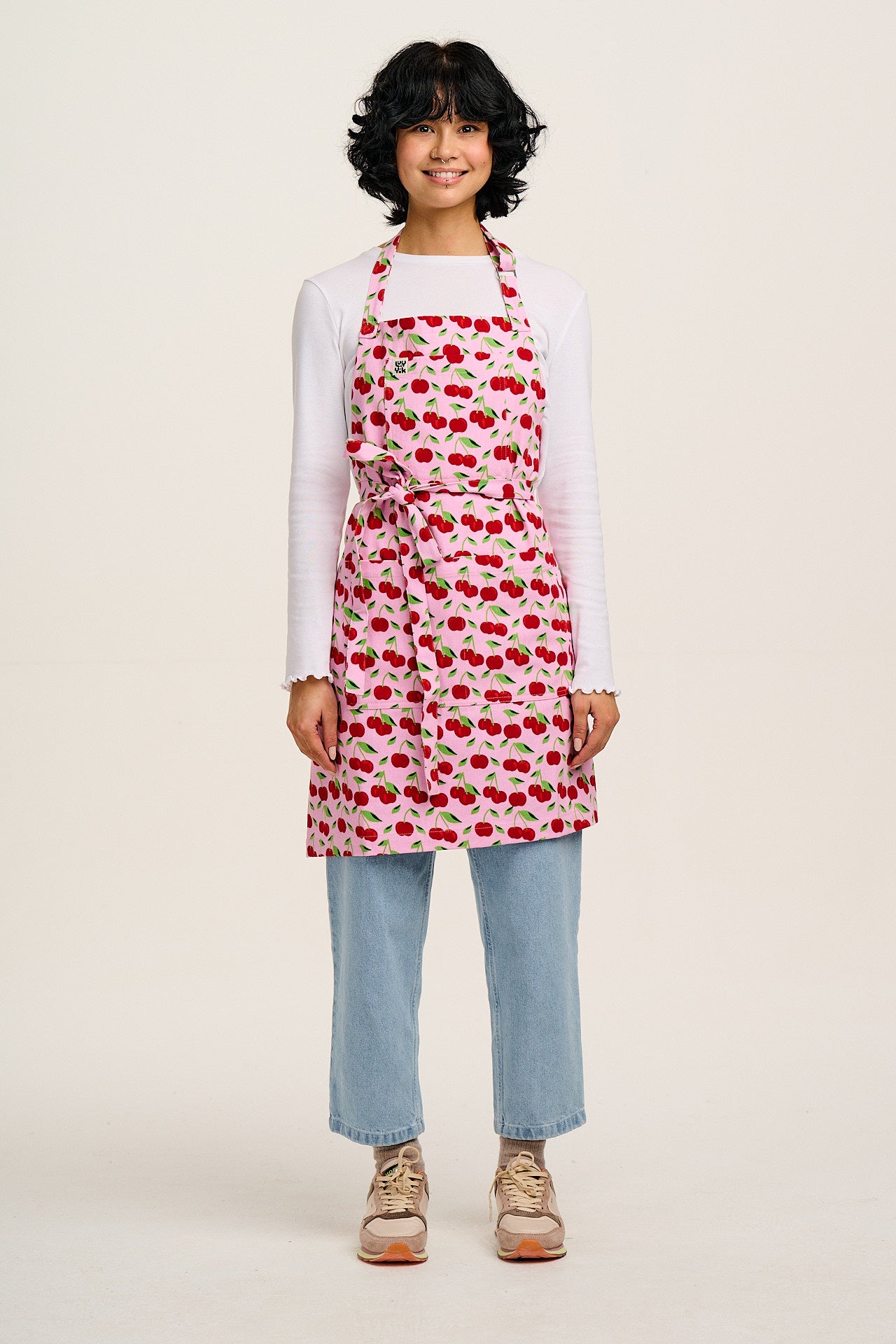 Ada - Cotton Apron in Pink Cherry Morello Print