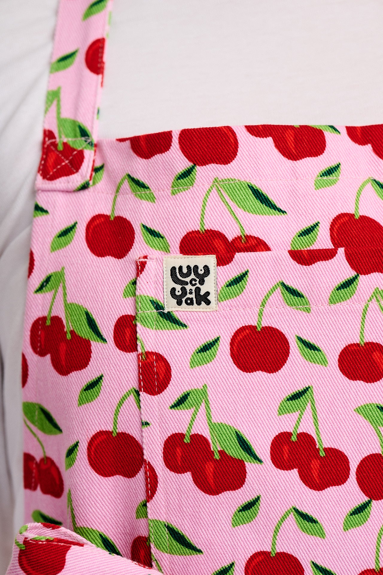 Ada - Cotton Apron in Pink Cherry Morello Print