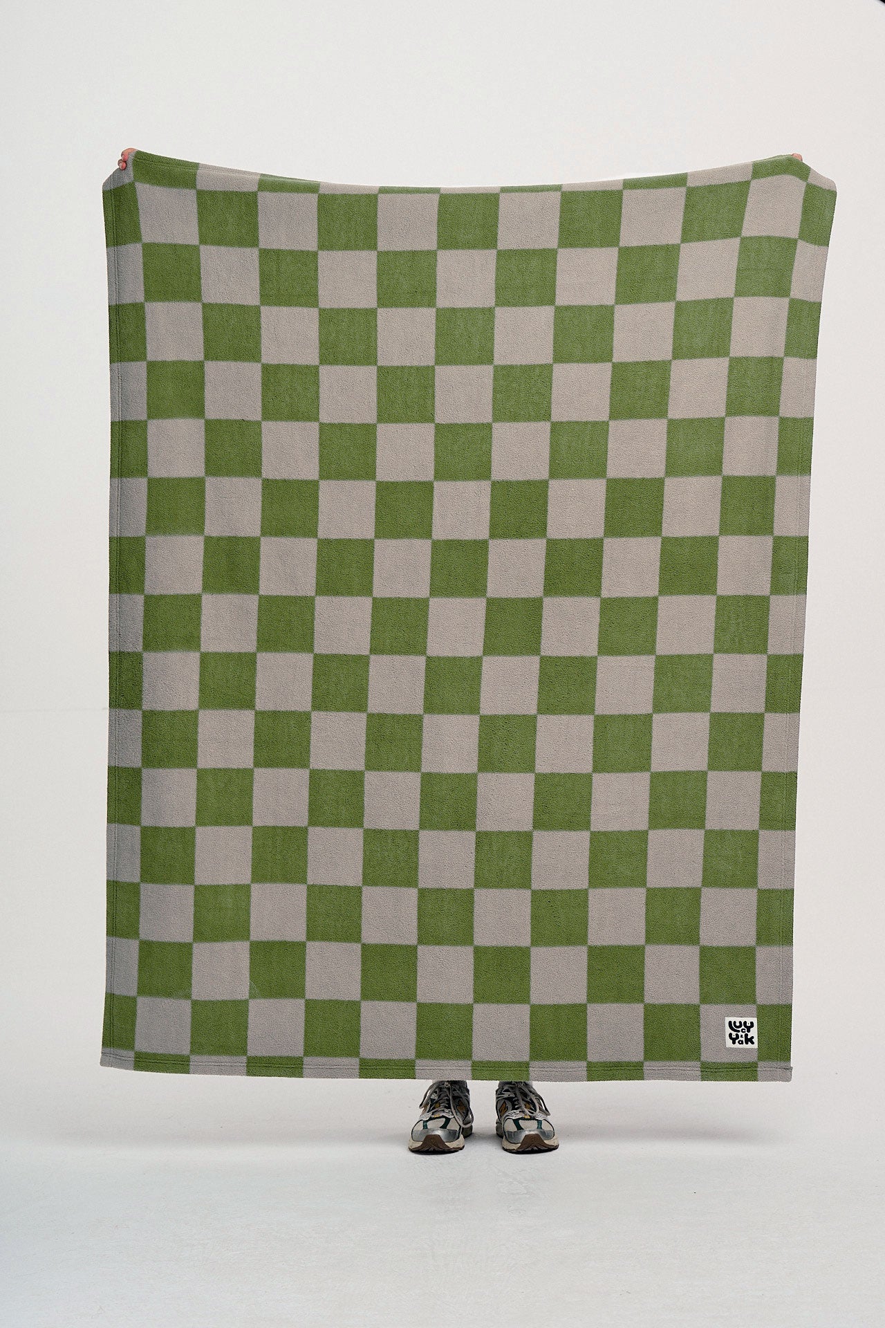 Braor - Polar Fleece Blanket in Green Checkerboard Print