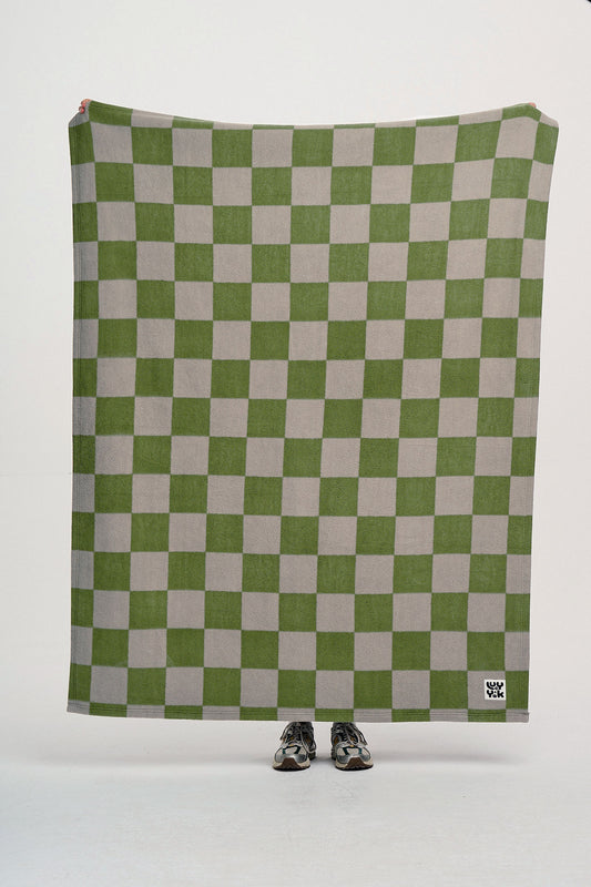 Braor - Polar Fleece Blanket in Green Checkerboard Print