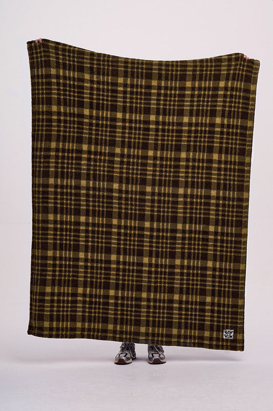 Braith - Borg Fleece Blanket in Brown Cher Check Print