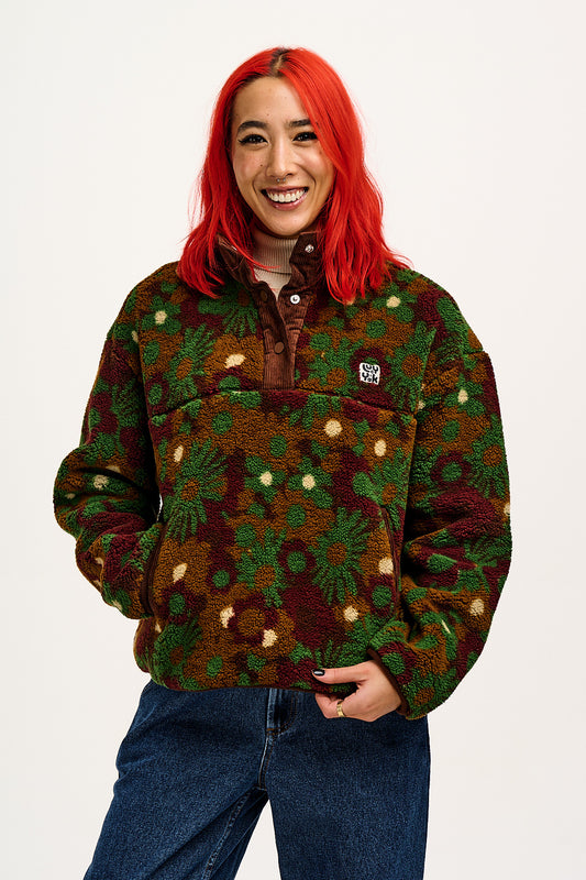 Malone - Borg Fleece in Brown Forelli Floral Print