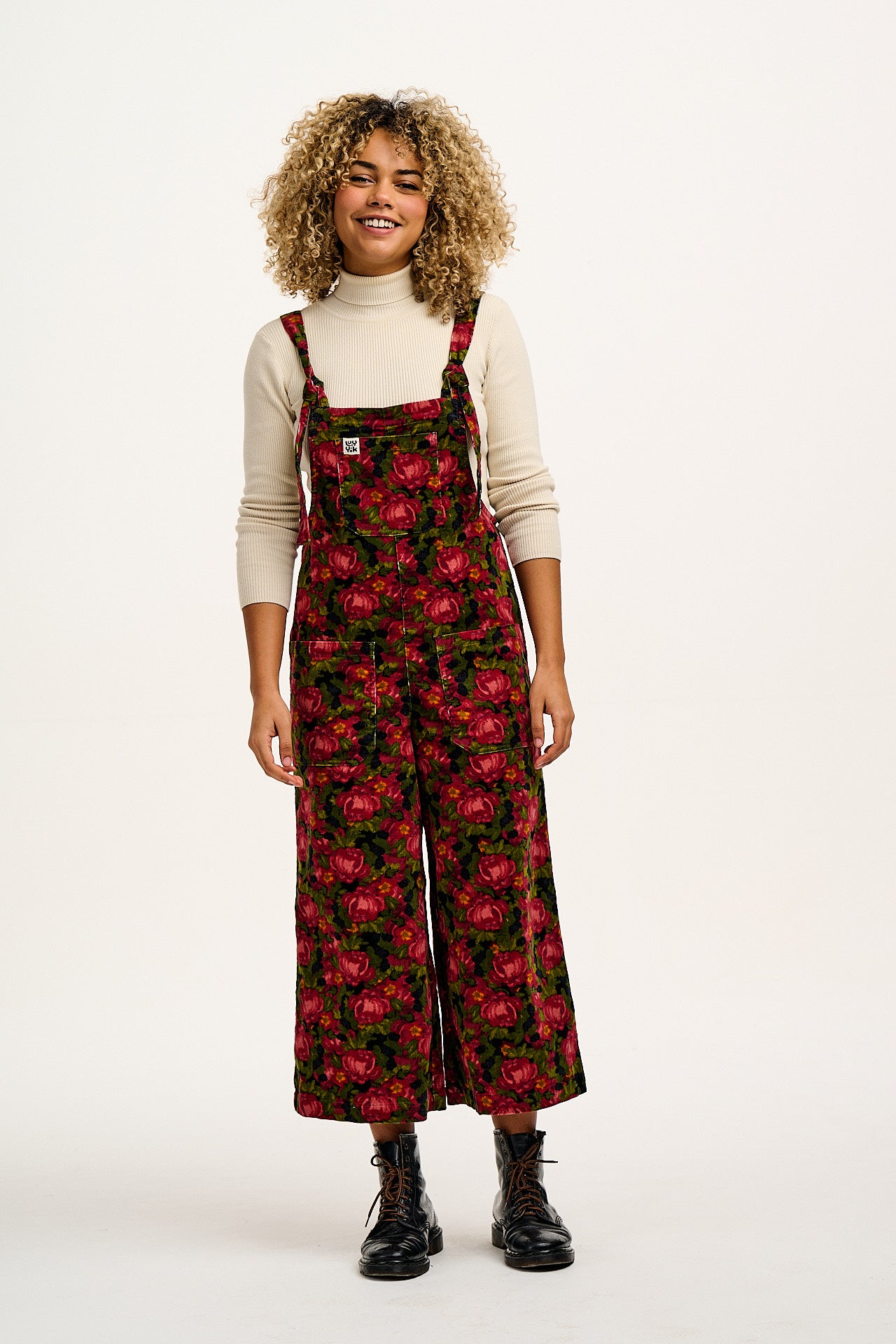 Jenny - Wide Leg Corduroy Dungarees in Rosetta Print