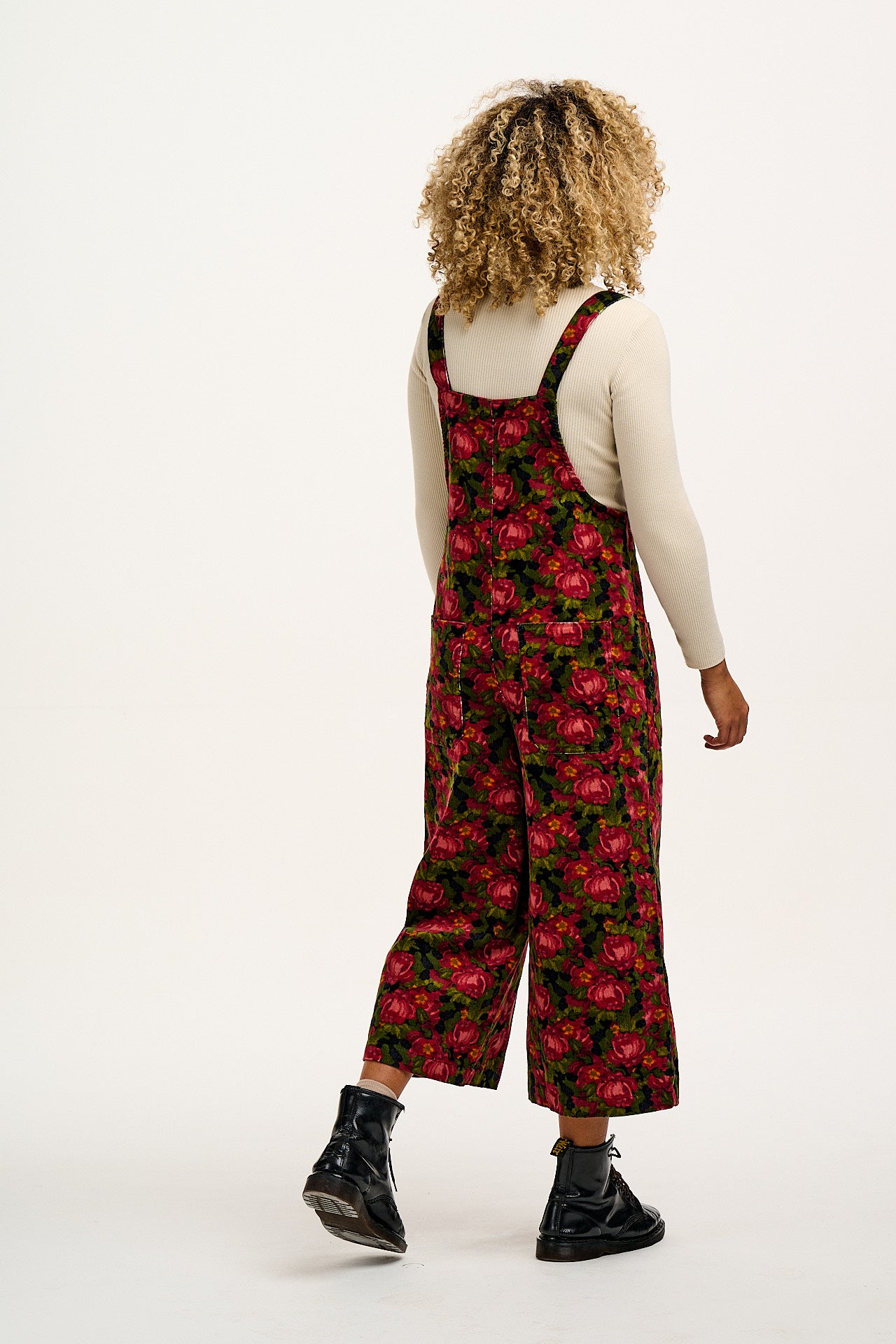 Jenny - Wide Leg Corduroy Dungarees in Rosetta Print