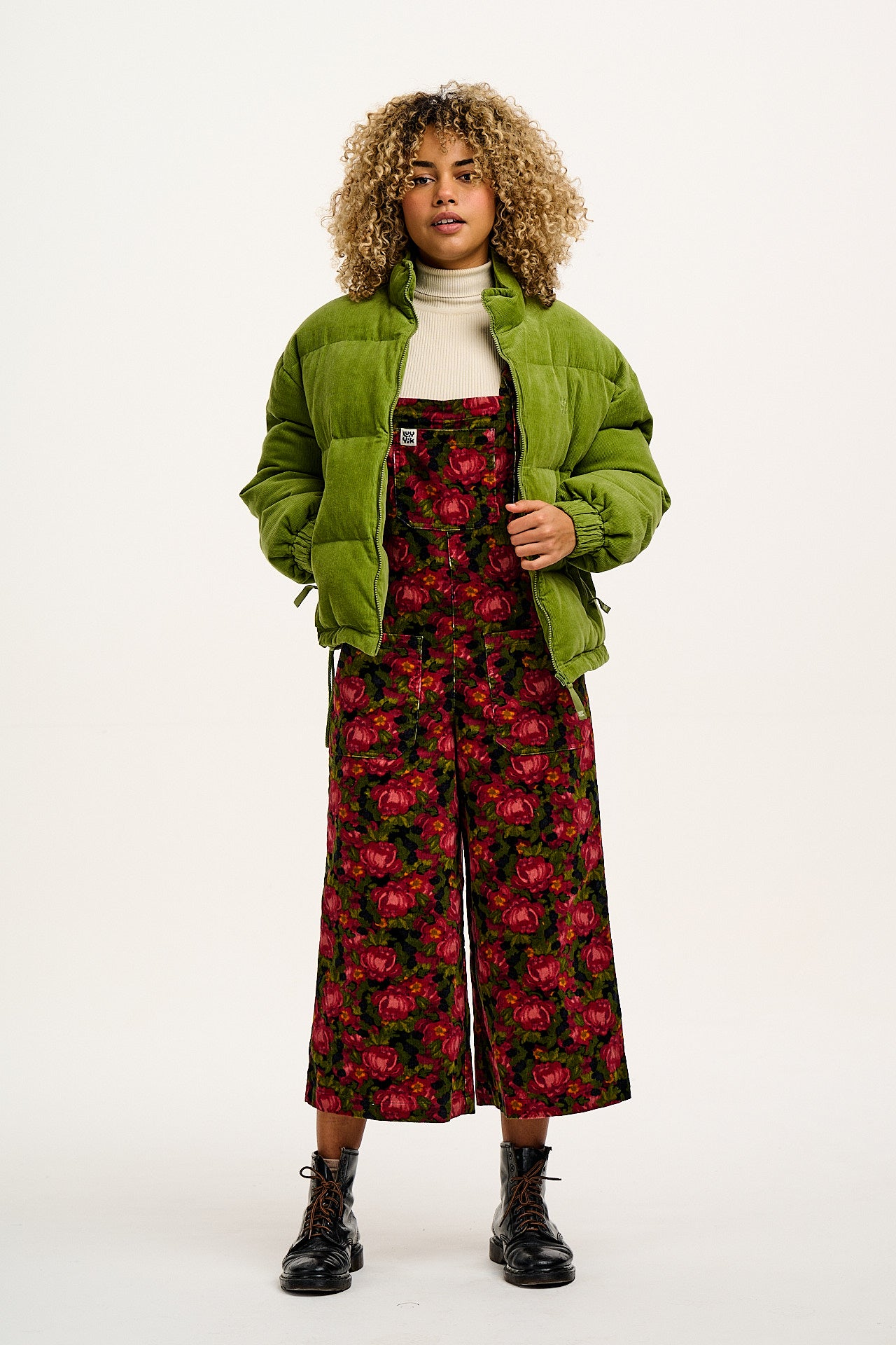 Jenny - Wide Leg Corduroy Dungarees in Rosetta Print