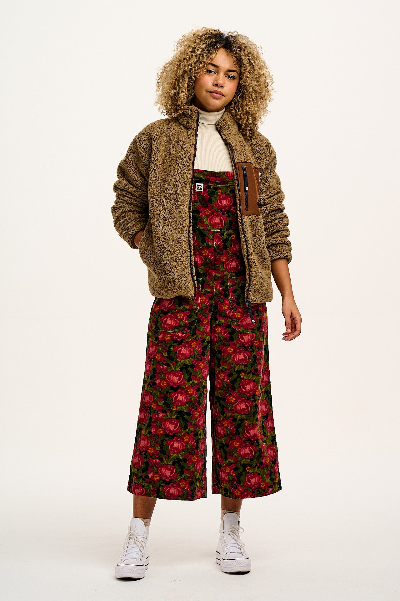 Jenny - Wide Leg Corduroy Dungarees in Rosetta Print