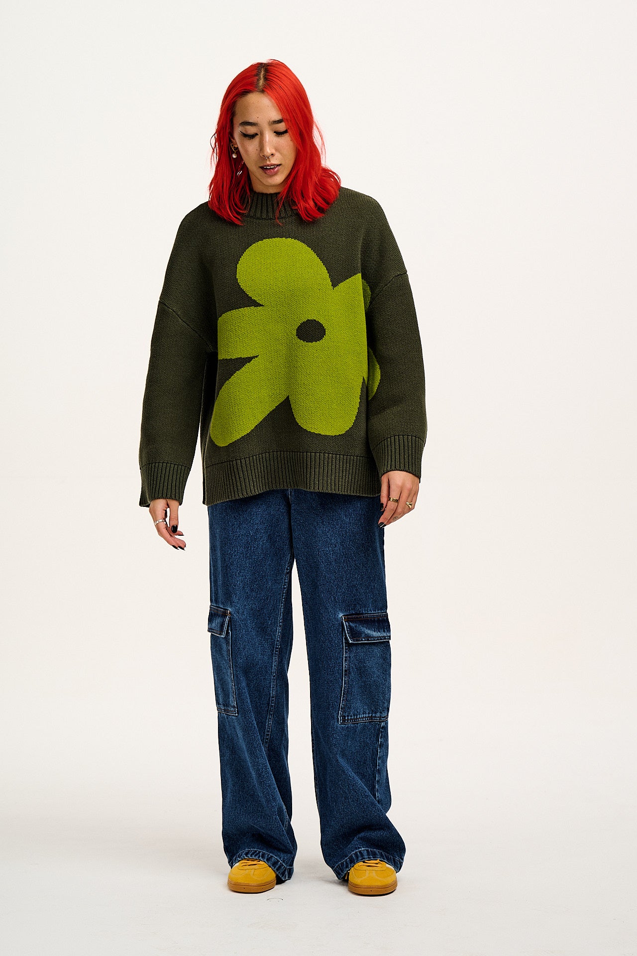 Amari - Oversized Knitted Jumper in Green Melanie Print