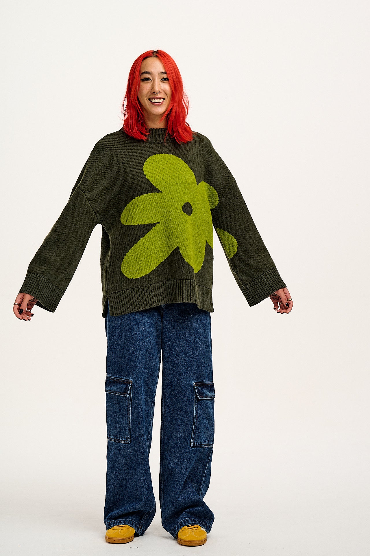 Amari - Oversized Knitted Jumper in Green Melanie Print