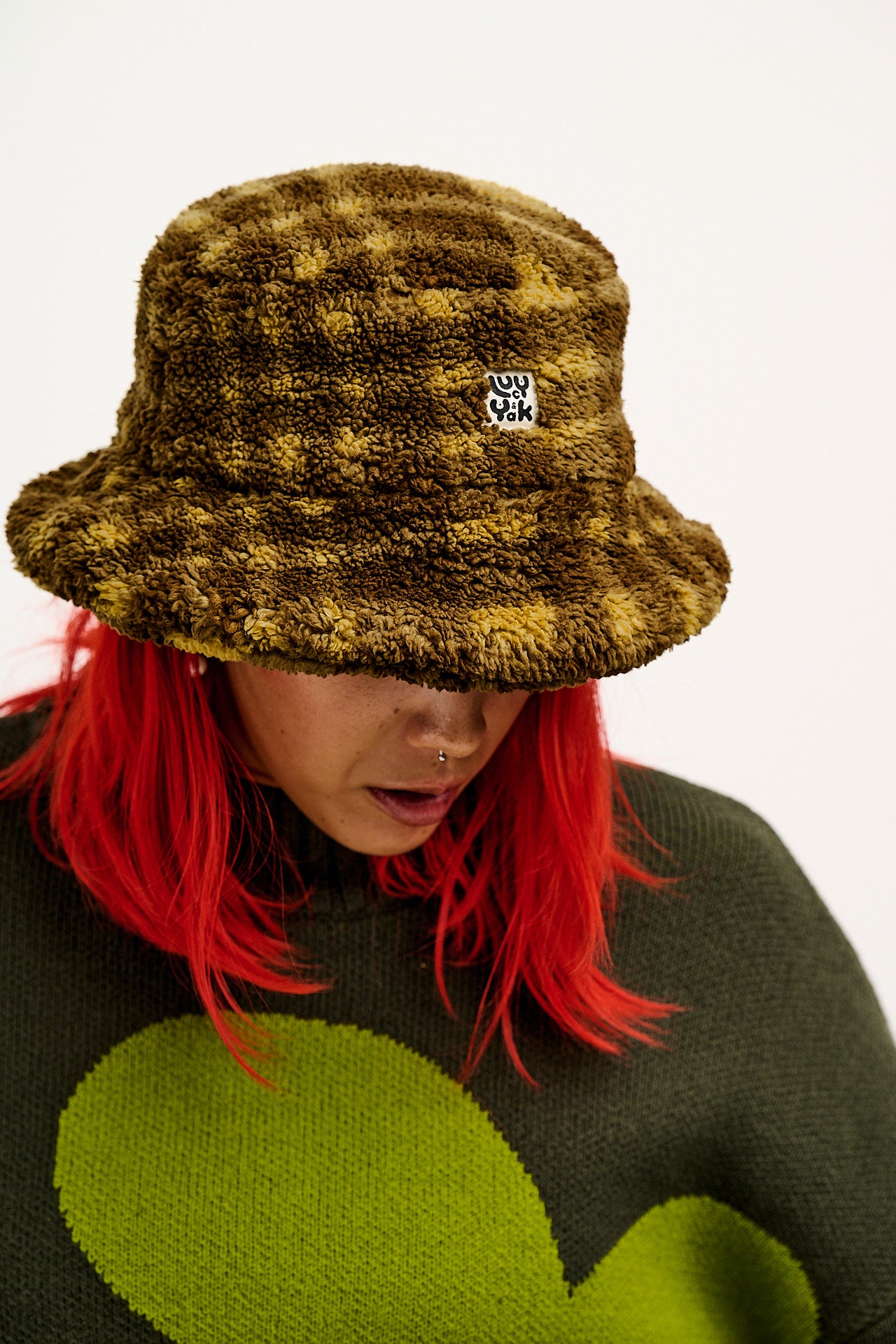 Travis - Borg Fleece Bucket Hat in Brown Cher Check Print