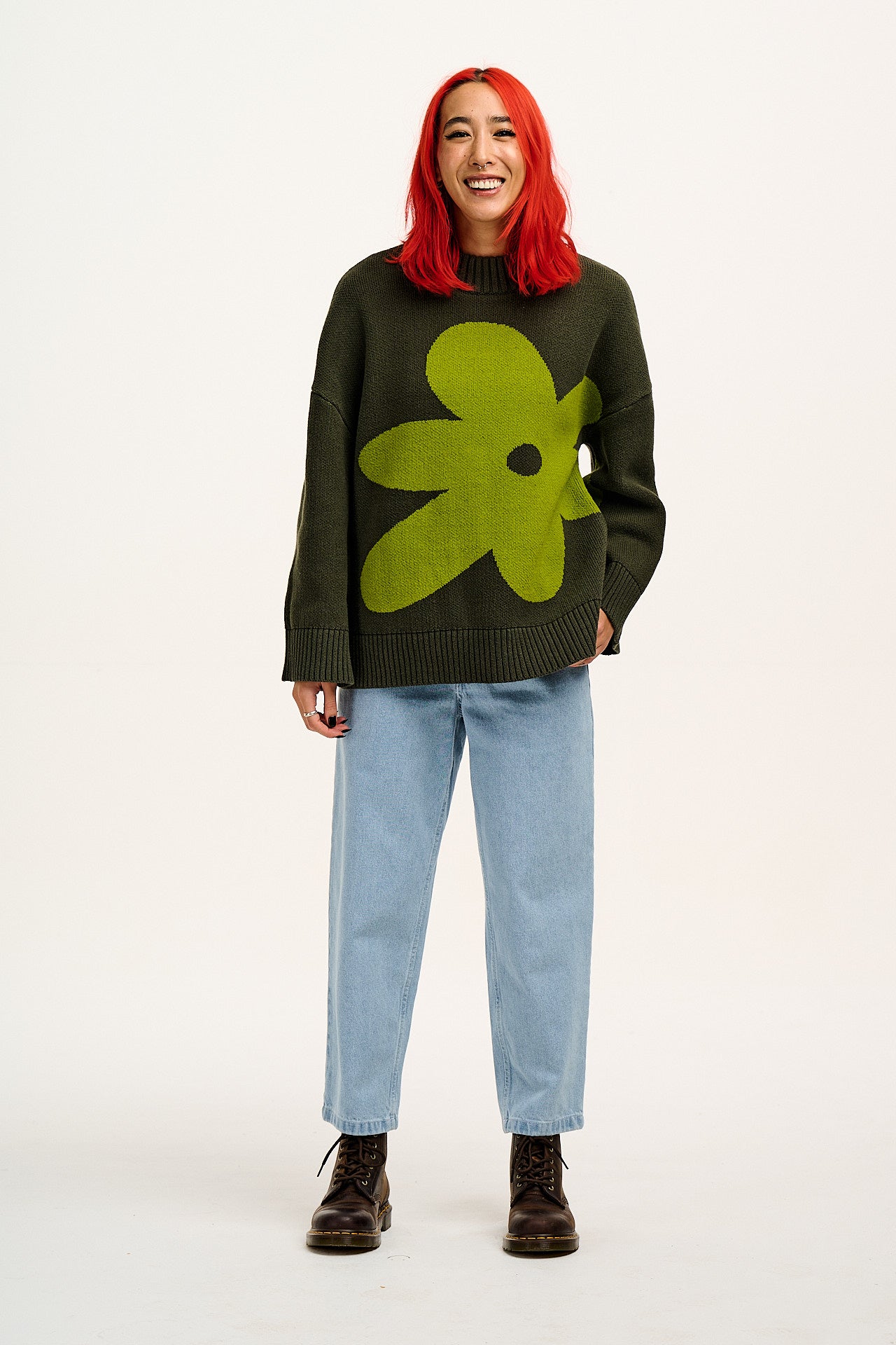 Amari - Oversized Knitted Jumper in Green Melanie Print