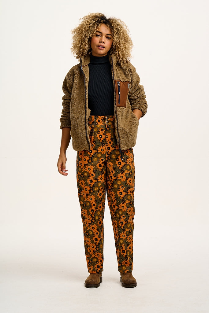 Addison - Tapered Twill Trousers in Orange Fleurs Print