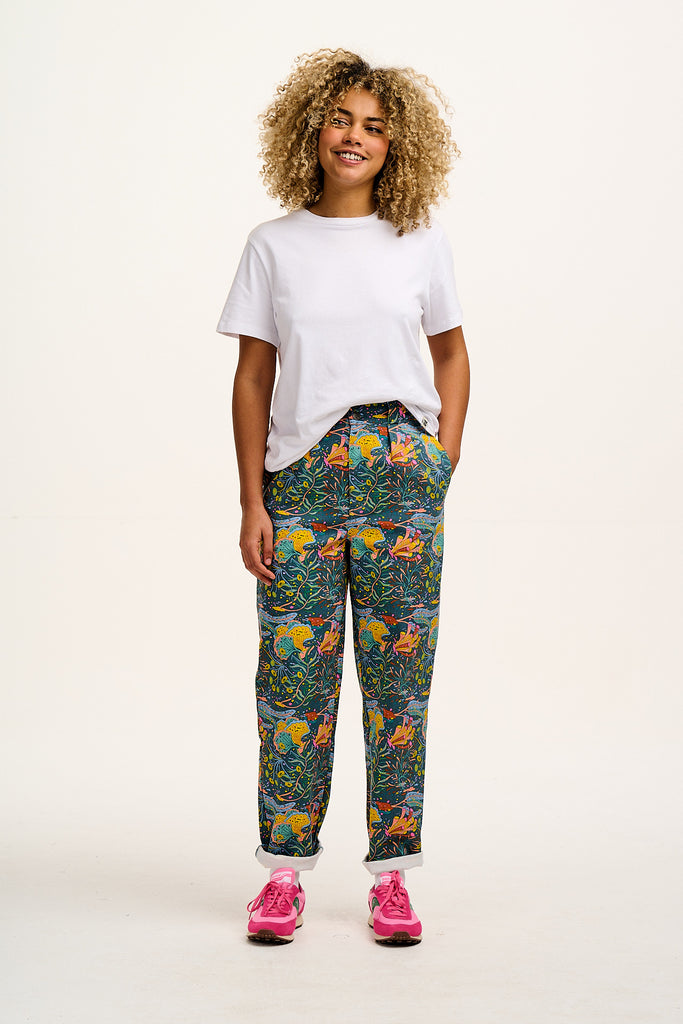 L.E. Addison - Tapered Twill Trousers in Artist Print by Tan Zi Xi