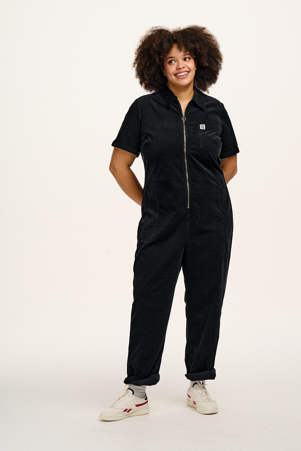 Rex - Short Sleeve Corduroy Jumpsuit in Black