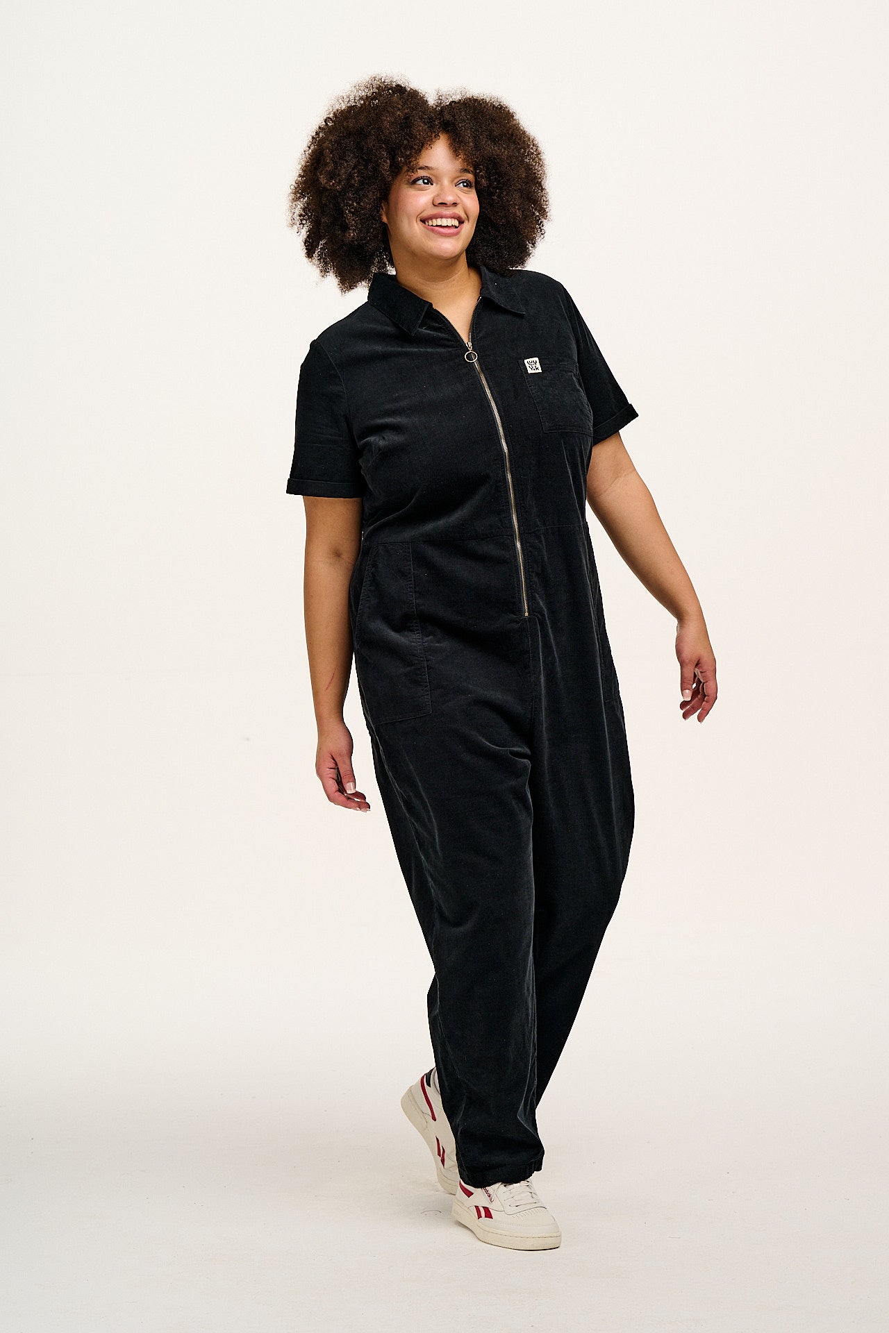 Rex - Short Sleeve Corduroy Jumpsuit in Black