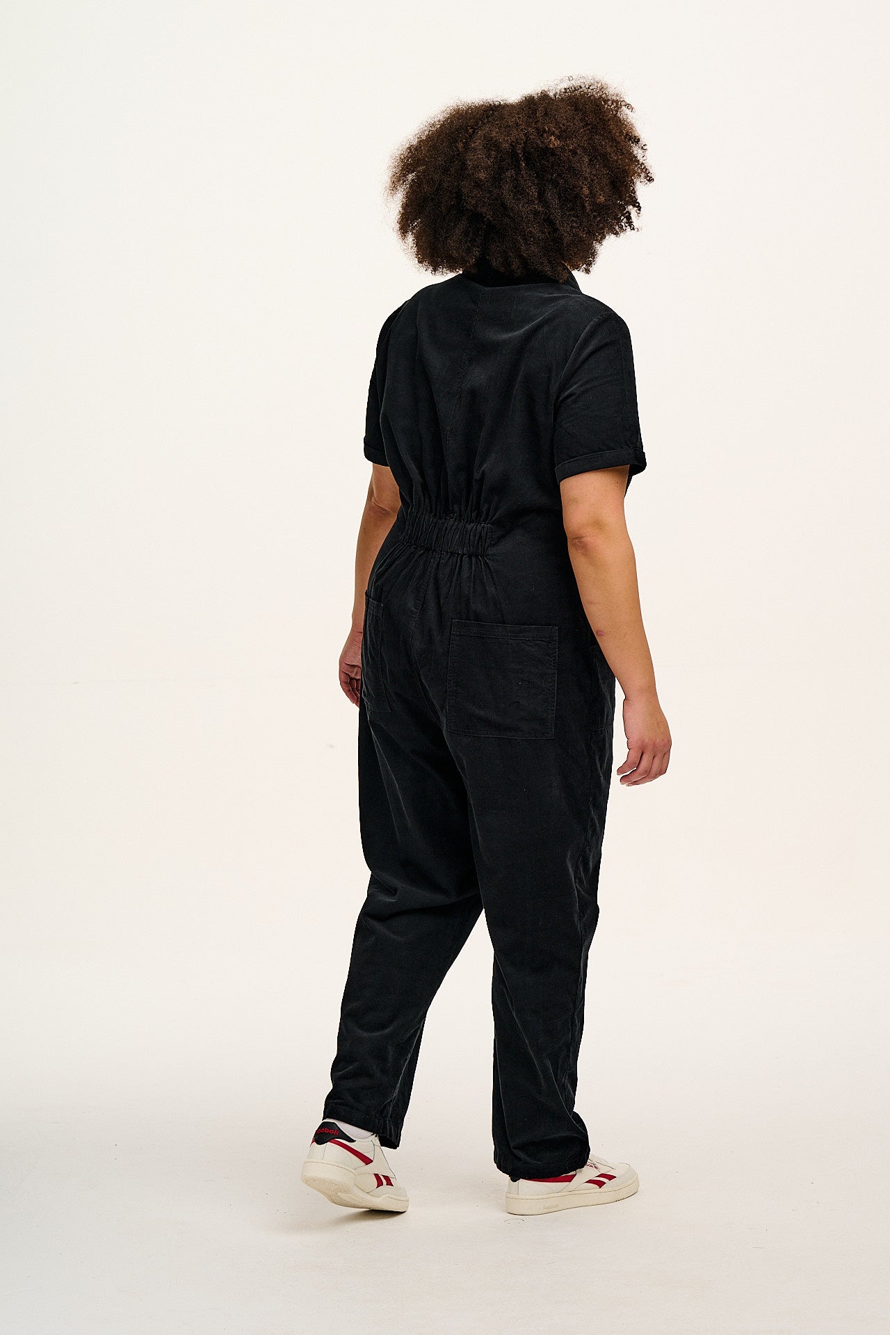 Rex - Short Sleeve Corduroy Jumpsuit in Black