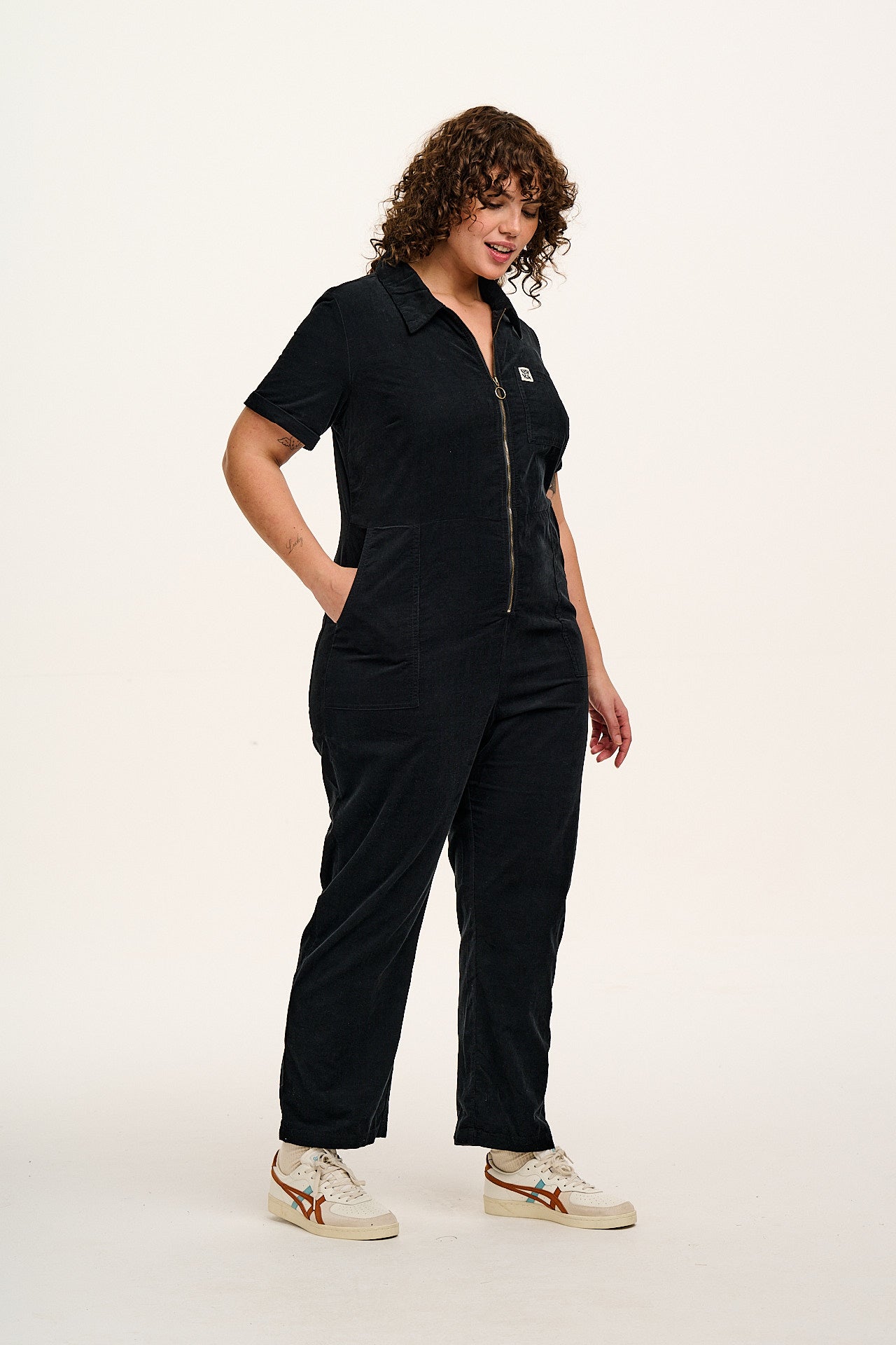 Rex - Short Sleeve Corduroy Jumpsuit in Black