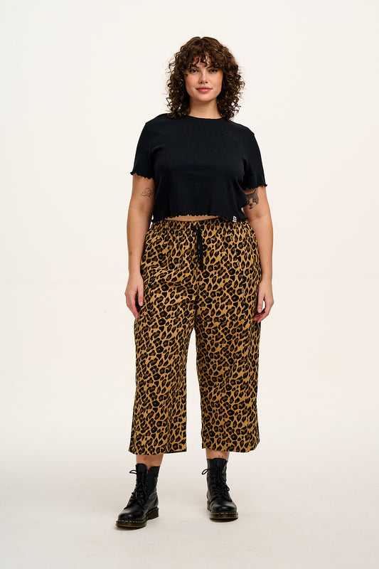 Chuck - Wide Leg Cotton Trousers in Leopard Print