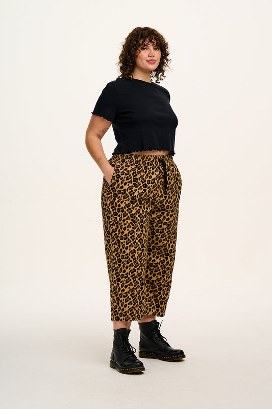 Chuck - Wide Leg Cotton Trousers in Leopard Print